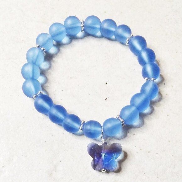 ๐๐๐ 3/$25!!! Sky Blue Butterfly Stretch Bracelet! GirlyGirl's or Teen's Blue - Picture 3 of 7